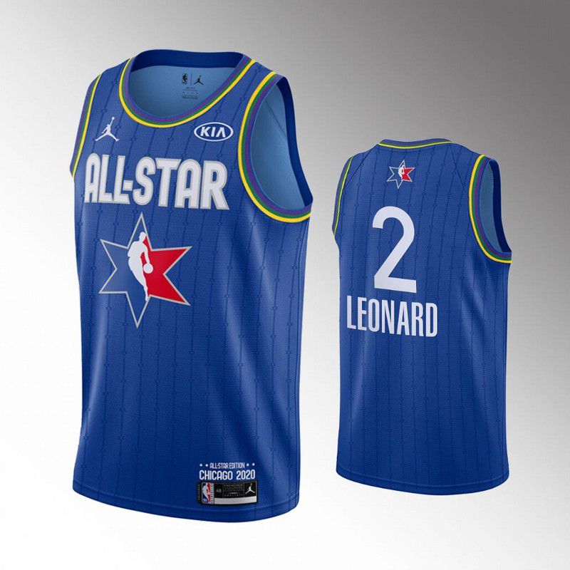 Men Toronto Raptors 2 Leonard Blue 2020 All Star NBA Jerseys